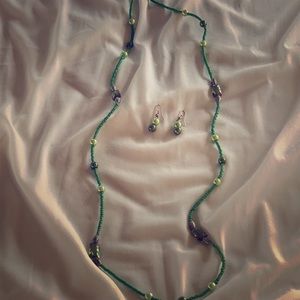 Long glass beaded necklace/earring set
